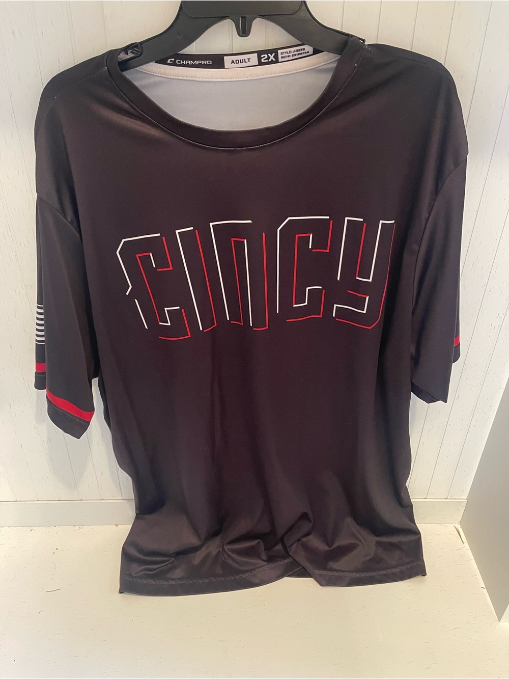 Champro CINCY Jersey Adult 2XL Black Red White Short Sleeve Sports Tee